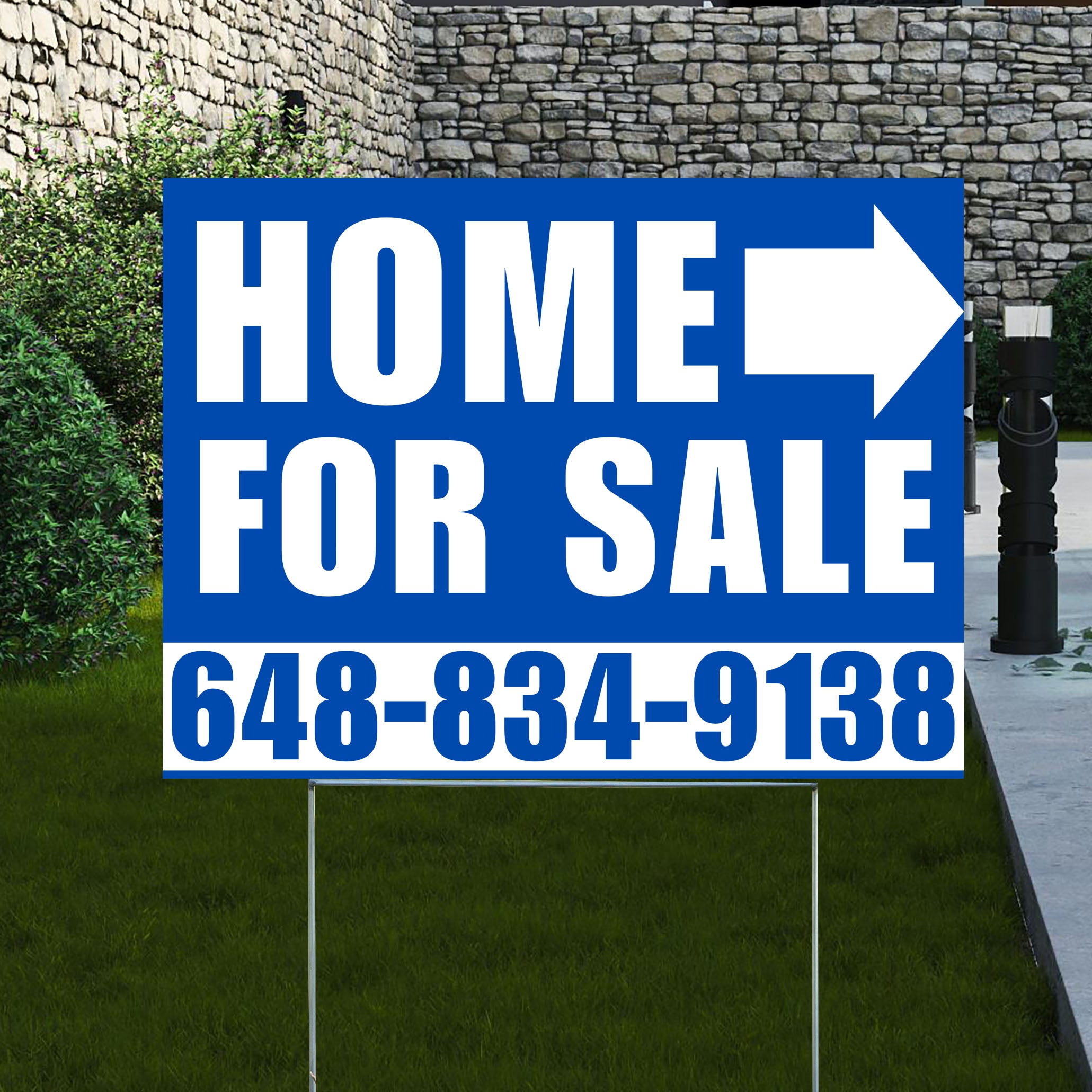 Home Sale Yard Sign - Plain Blue White - Right Arrow Design - YardSigns.com