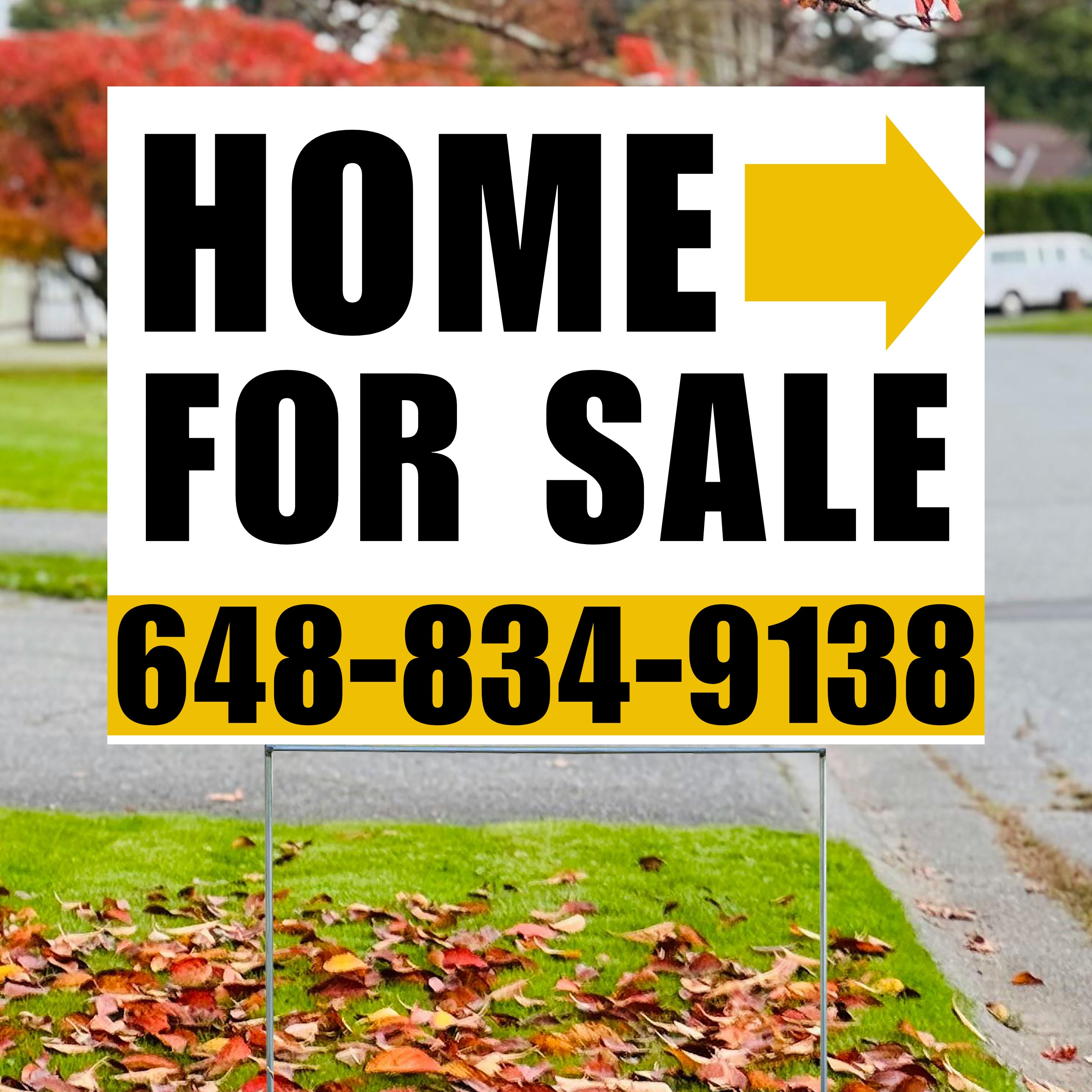 Home Sale Yard Sign - Plain White Mustard Gold - Right Arrow Design - YardSigns.com