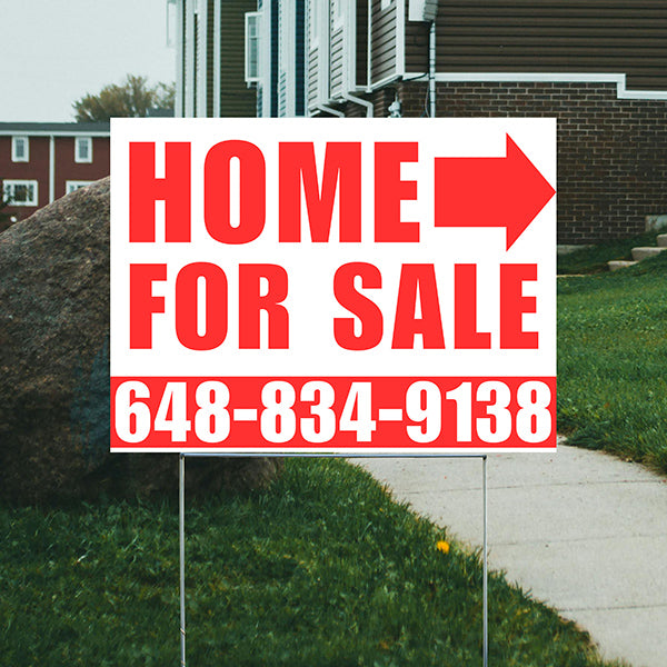 Home Sale Yard Sign - Plain White Red- Right Arrow Design - YardSigns.com