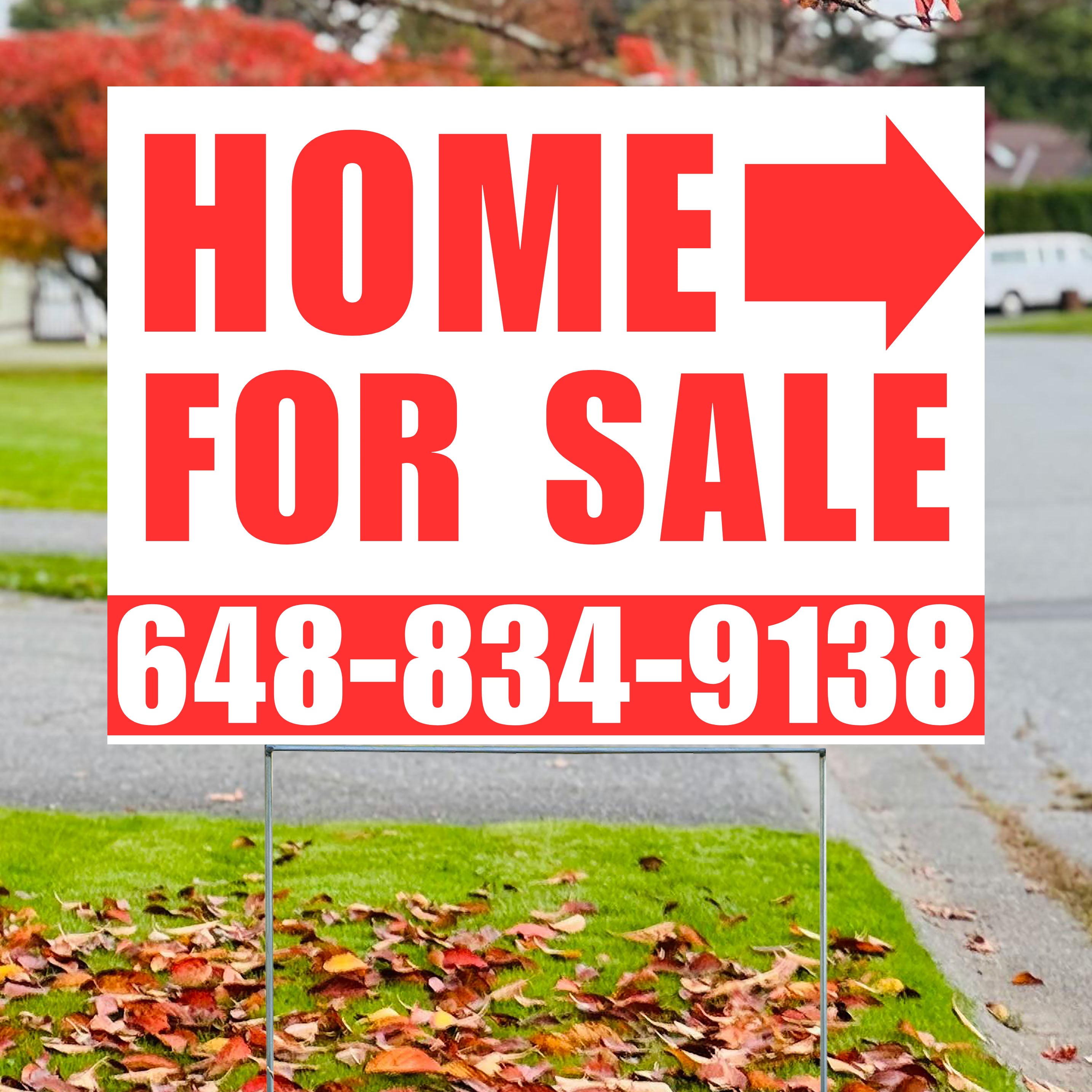 Home Sale Yard Sign - Plain White Red- Right Arrow Design - YardSigns.com