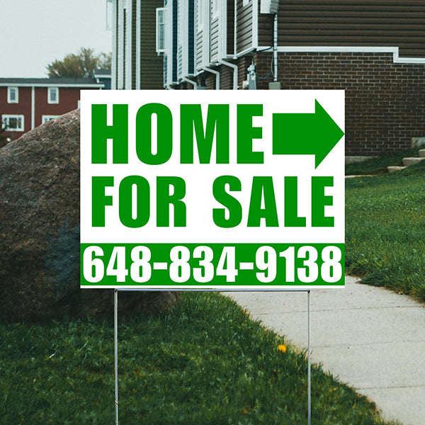 Home Sale Yard Sign - Plain White Green - Right Arrow Design - YardSigns.com