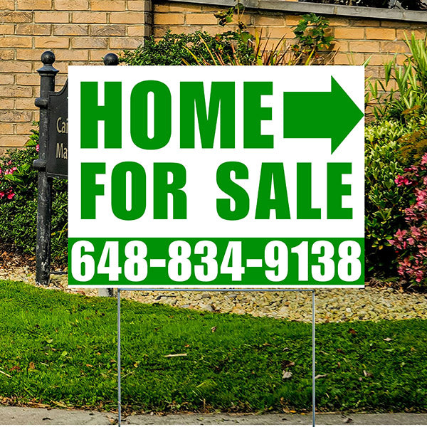 Home Sale Yard Sign - Plain White Green - Right Arrow Design - YardSigns.com