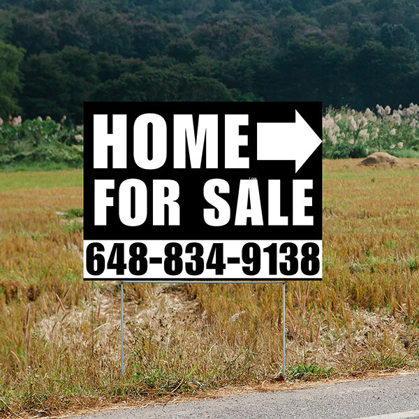Home Sale Yard Sign - Plain Black White - Right Arrow Design - YardSigns.com