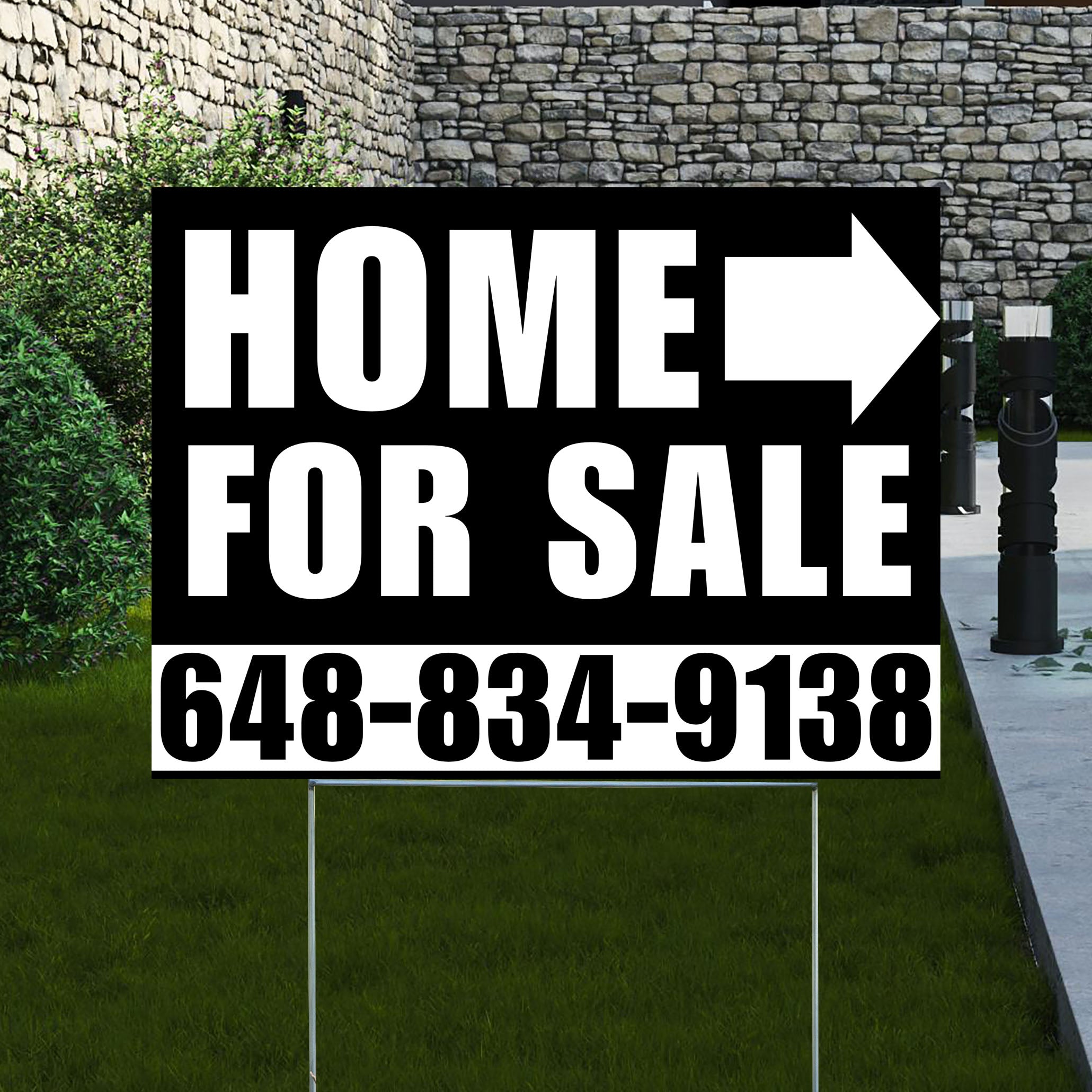 Home Sale Yard Sign - Plain Black White - Right Arrow Design - YardSigns.com