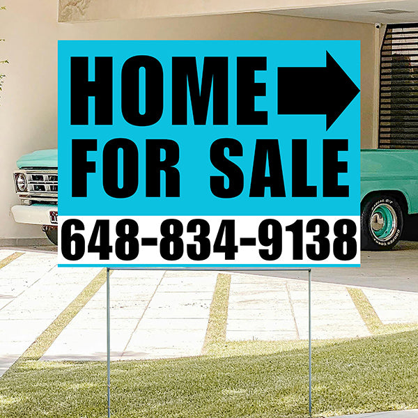 Home Sale Yard Sign - Plain Aqua Blue White - Right Arrow Design - YardSigns.com
