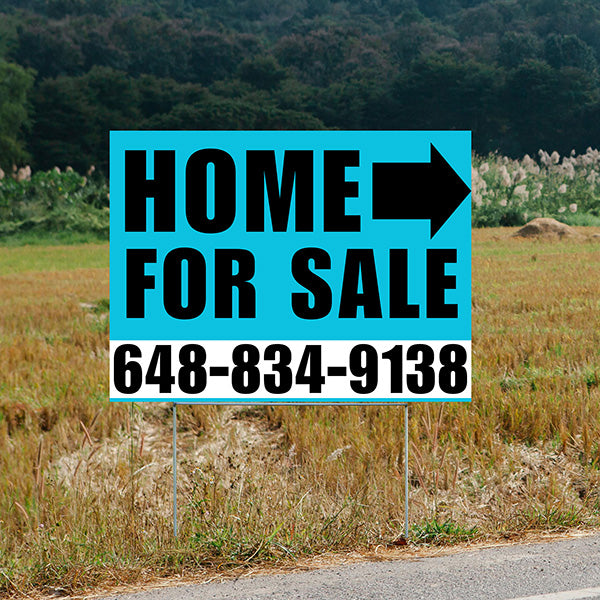 Home Sale Yard Sign - Plain Aqua Blue White - Right Arrow Design - YardSigns.com