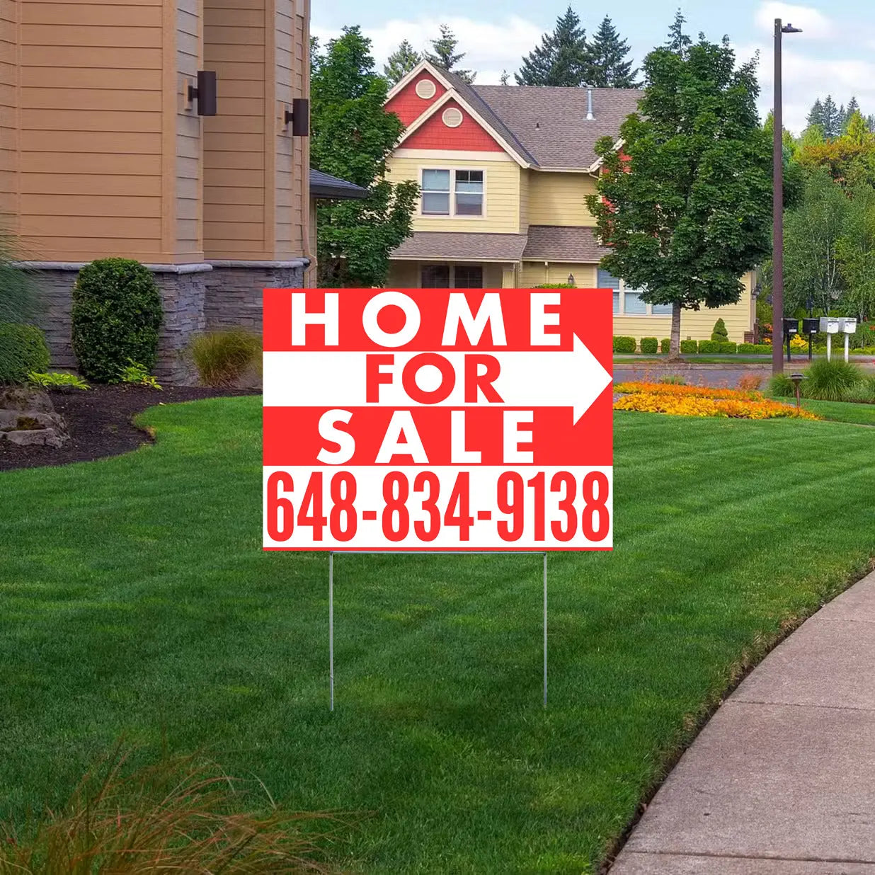 Home Sale Yard Sign - Plain Red White - Right Arrow Design YardSigns.com