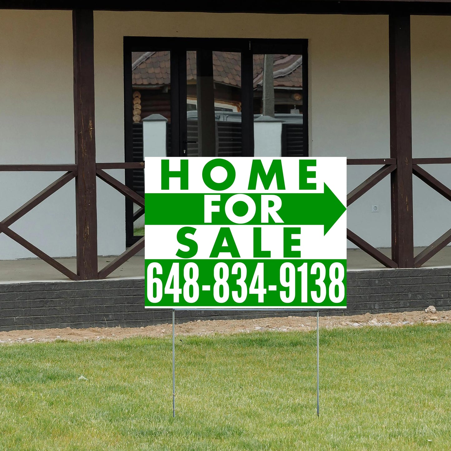Home Sale Yard Sign - Plain White Green - Right Arrow Design YardSigns.com