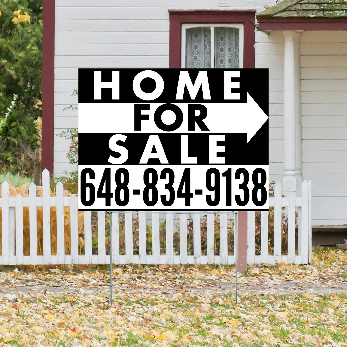 Home Sale Yard Sign - Plain Black White - Right Arrow Design YardSigns.com