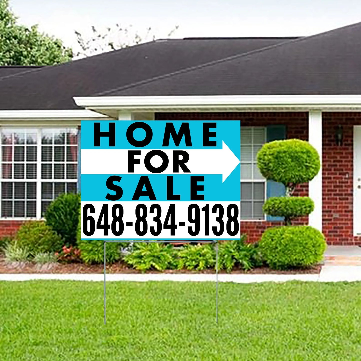 Home Sale Yard Sign - Plain Aqua Blue White - Right Arrow Design YardSigns.com