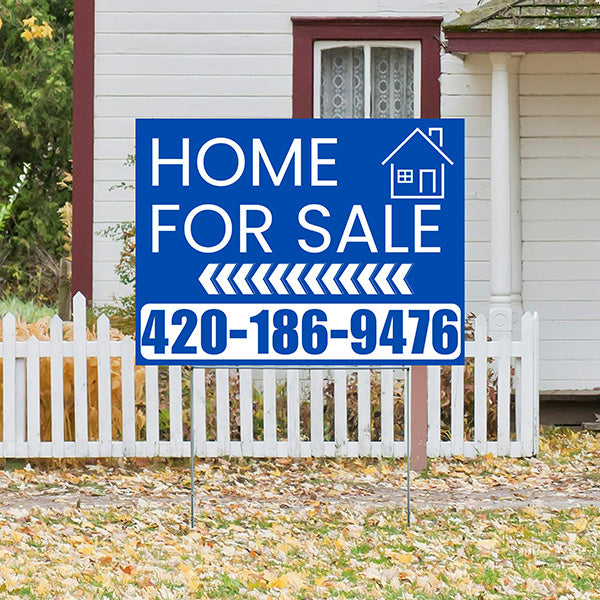 Home Sale Yard Sign - Plain Blue White - Left Arrow Design - YardSigns.com