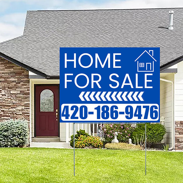 Home Sale Yard Sign - Plain Blue White - Left Arrow Design - YardSigns.com