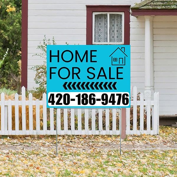 Home Sale Yard Sign - Plain Aqua Blue White - Left Arrow Design - YardSigns.com