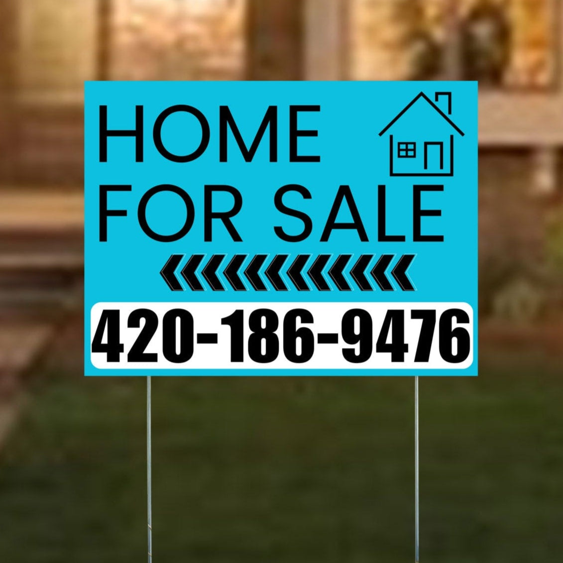 Home Sale Yard Sign - Plain Aqua Blue White - Left Arrow Design - YardSigns.com