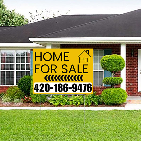 Home Sale Yard Sign - Plain Mustard Gold White - Left Arrow Design - YardSigns.com