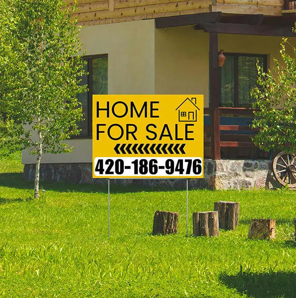 Home Sale Yard Sign - Plain Mustard Gold White - Left Arrow Design YardSigns.com