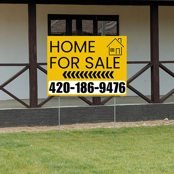 Home Sale Yard Sign - Plain Mustard Gold White - Left Arrow Design - YardSigns.com
