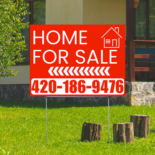 Home Sale Yard Sign - Plain Chili Red White - Left Arrow Design - YardSigns.com