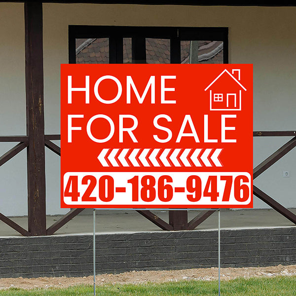 Home Sale Yard Sign - Plain Chili Red White - Left Arrow Design - YardSigns.com