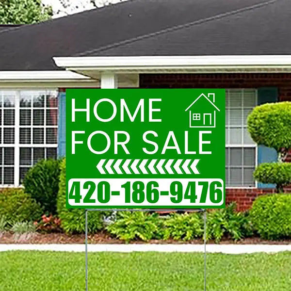 Home Sale Yard Sign - Plain Green White - Left Arrow Design YardSigns.com