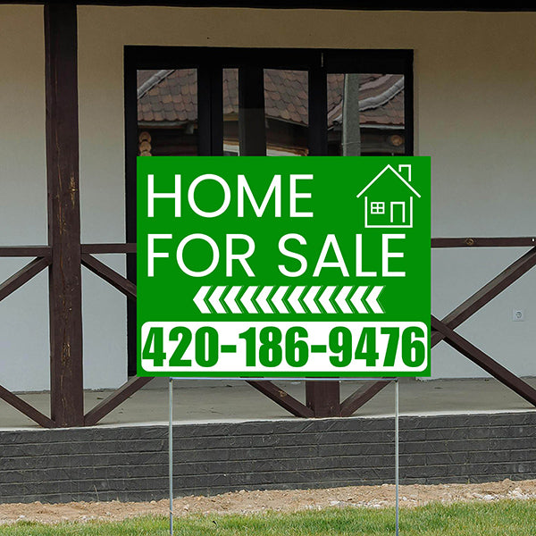 Home Sale Yard Sign - Plain Green White - Left Arrow Design - YardSigns.com