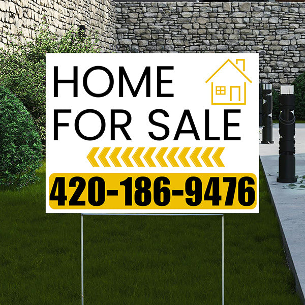 Home Sale Yard Sign - Plain White Mustard Gold - Left Arrow Design - YardSigns.com