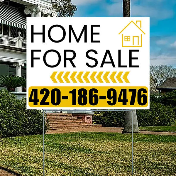Home Sale Yard Sign - Plain White Mustard Gold - Left Arrow Design YardSigns.com