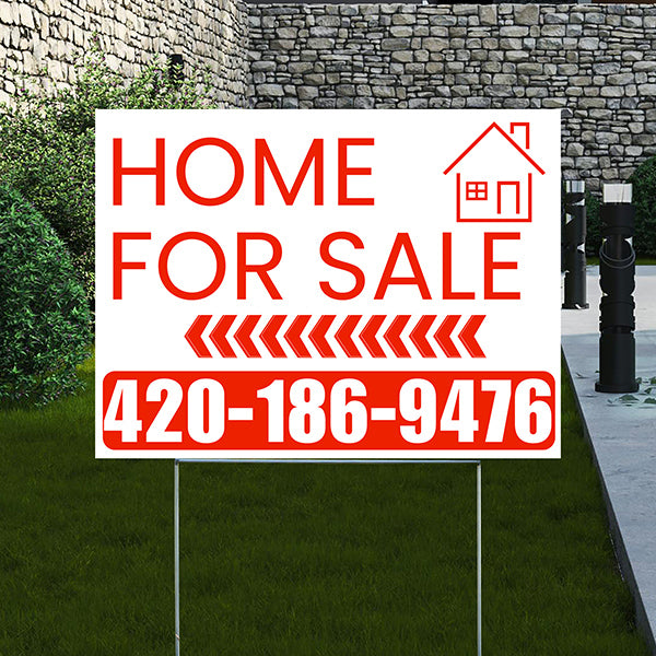 Home Sale Yard Sign - Plain White Chili Red - Left Arrow Design - YardSigns.com