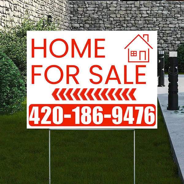 Home Sale Yard Sign - Plain White Chili Red - Left Arrow Design YardSigns.com