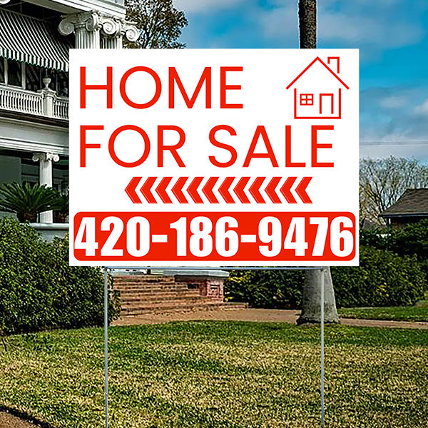 Home Sale Yard Sign - Plain White Chili Red - Left Arrow Design - YardSigns.com
