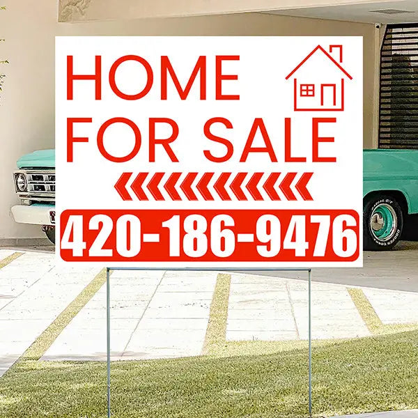 Home Sale Yard Sign - Plain White Chili Red - Left Arrow Design YardSigns.com