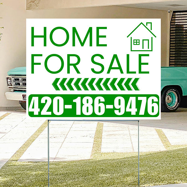 Home Sale Yard Sign - Plain White Green - Left Arrow Design - YardSigns.com