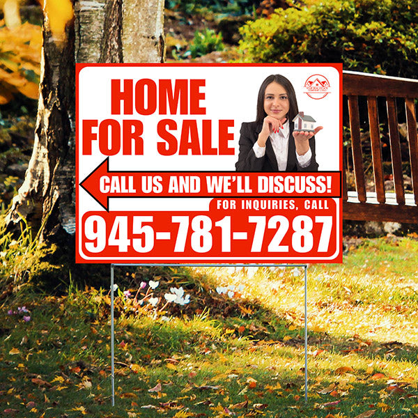 Home For Sale - Arrow with Realtor Image and Logo - Plain Chili Red White Design - YardSigns.com