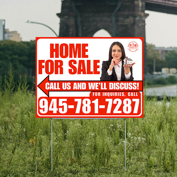 Home For Sale - Arrow with Realtor Image and Logo - Plain Chili Red White Design - YardSigns.com