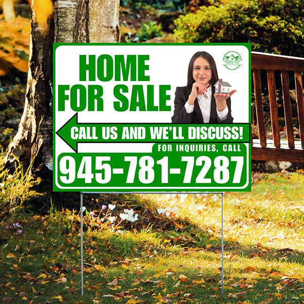 Home For Sale - Arrow with Realtor Image and Logo - Plain Green White Design - YardSigns.com