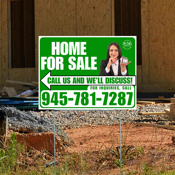 Home Sale Yard Sign - Plain White Green - Right Arrow with Image and Logo Design - YardSigns.com
