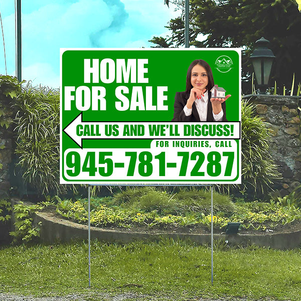 Home Sale Yard Sign - Plain White Green - Right Arrow with Image and Logo Design - YardSigns.com