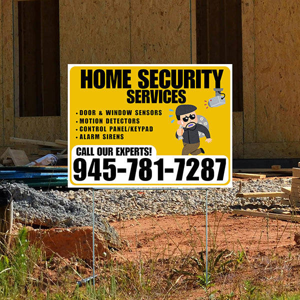 Home Security Services - Door & Window Sensors, Motion Detectors, Control Panel/Keypad, Alarm Sirens - Plain White Mustard Gold Design - YardSigns.com