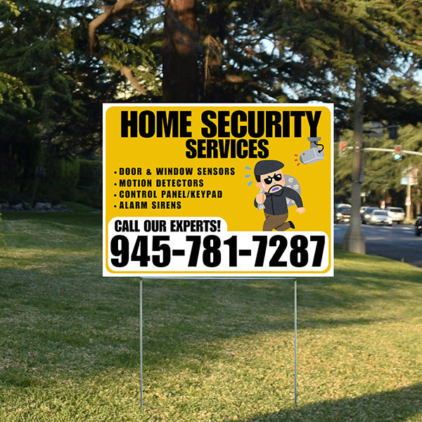 Home Security Services - Door & Window Sensors, Motion Detectors, Control Panel/Keypad, Alarm Sirens - Plain White Mustard Gold Design - YardSigns.com