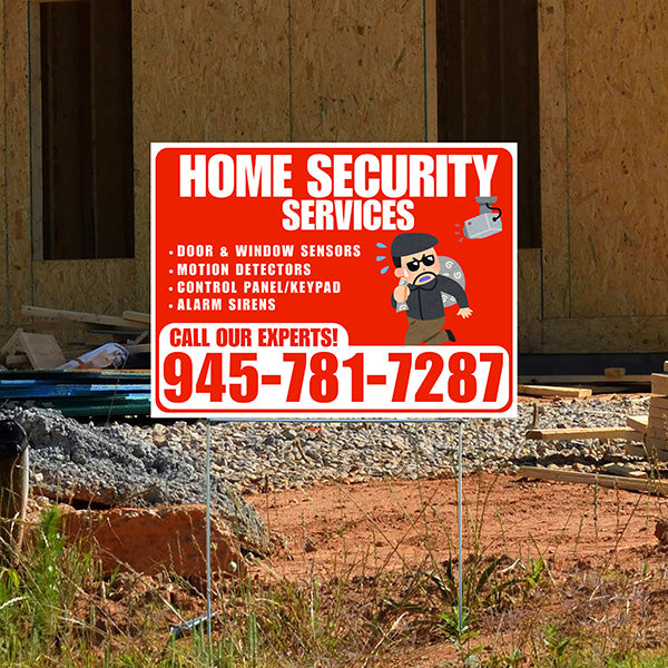 Home Security Services - Door & Window Sensors, Motion Detectors, Control Panel/Keypad, Alarm Sirens - Plain White Chili Red Design - YardSigns.com