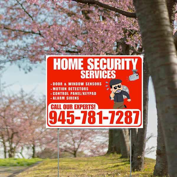 Home Security Services - Door & Window Sensors, Motion Detectors, Control Panel/Keypad, Alarm Sirens - Plain White Chili Red Design - YardSigns.com