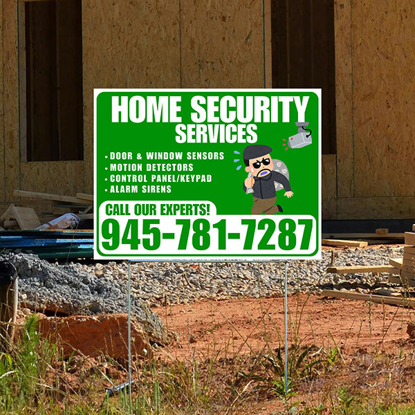 Home Security Services - Door & Window Sensors, Motion Detectors, Control Panel/Keypad, Alarm Sirens - Plain White Green Design - YardSigns.com