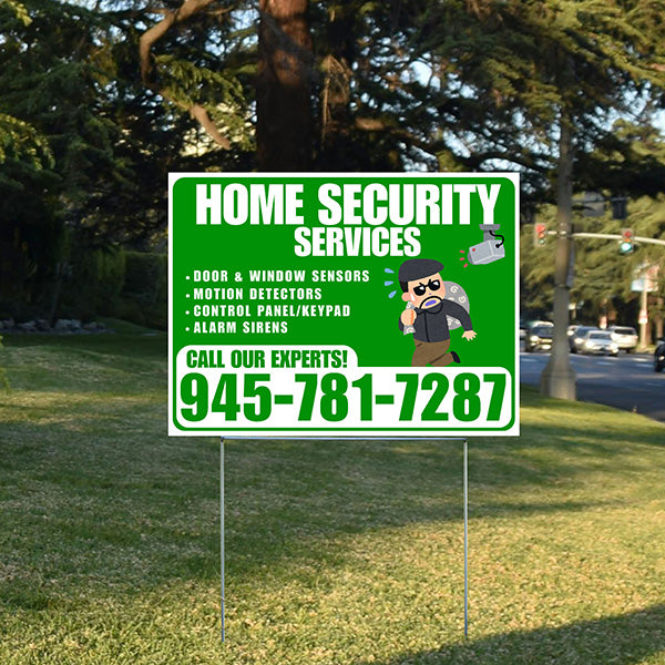 Home Security Services - Door & Window Sensors, Motion Detectors, Control Panel/Keypad, Alarm Sirens - Plain White Green Design - YardSigns.com