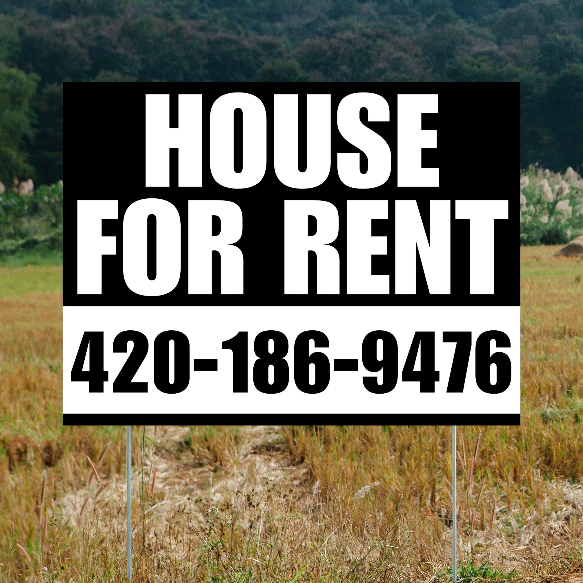 Real Estate - House For Rent - Plain Black White Design - YardSigns.com