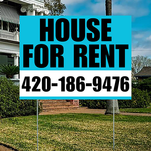 Real Estate - House For Rent - Plain Aqua Blue White Design - YardSigns.com