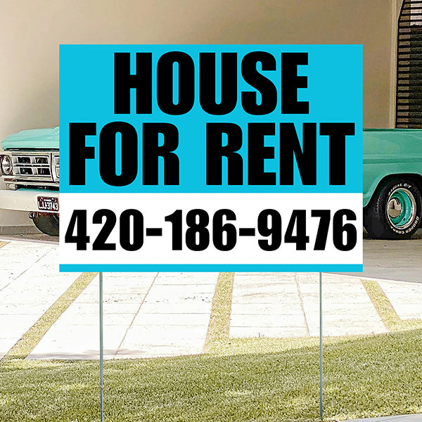 Real Estate - House For Rent - Plain Aqua Blue White Design - YardSigns.com