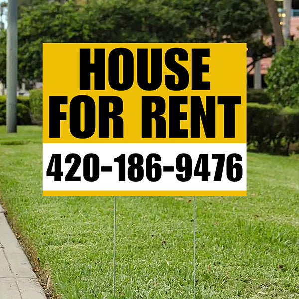 Real Estate - House For Rent - Plain Mustard Gold White Design - YardSigns.com