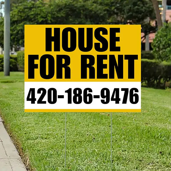 Real Estate - House For Rent - Plain Mustard Gold White Design YardSigns.com