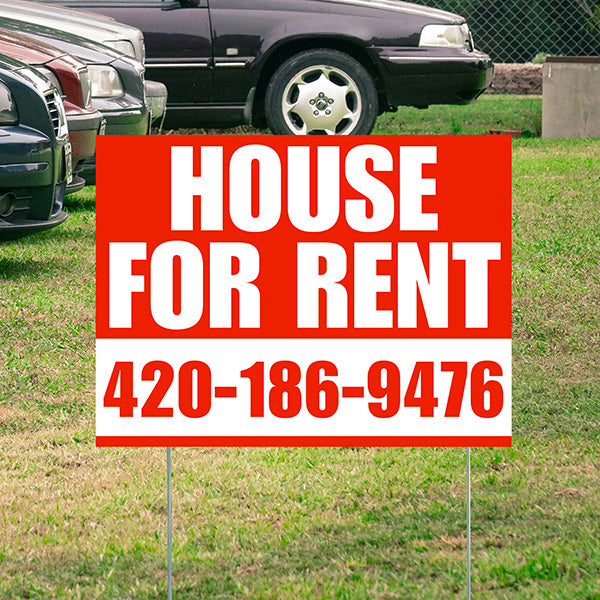 Real Estate - House For Rent - Plain Chili Red White Design - YardSigns.com