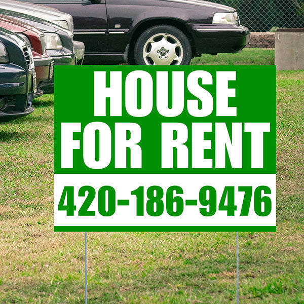 Real Estate - House For Rent - Plain Green White Design - YardSigns.com
